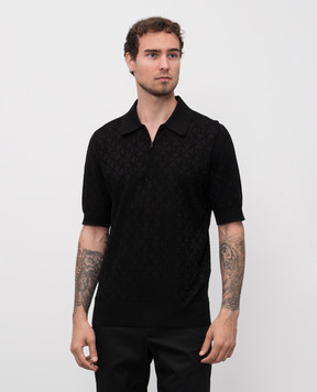 Dolce&Gabbana Чорне поло із шовку в тканий візерунок GXZ79TJBSM4