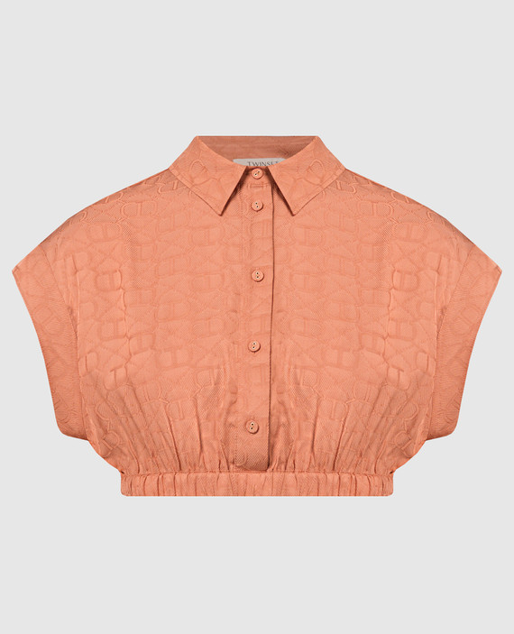 Orange cropped blouse with Oval-T logo pattern