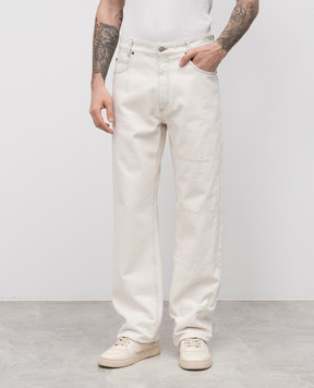 Maison Margiela MM6 Бежевые джинсы с патчем логотипа SH2LA0022M30018