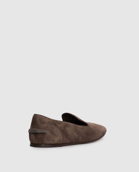 Brunello Cucinelli Коричневі замшеві балетки з ланцюжом моніль MZSFC3081P