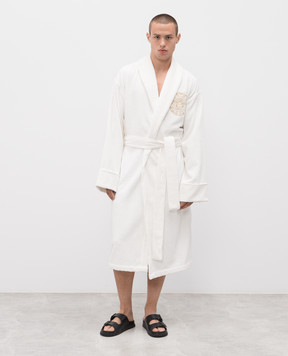 Versace Белый махровый халат Medusa Gala с леном ZACJ000201A11941