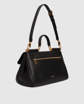 Dolce&Gabbana Чорна шкіряна сумка-сетчел My Sicily BB7782B7321