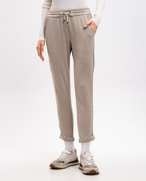 Brunello Cucinelli Бежевые спортивные брюки с шелком MD828SM679