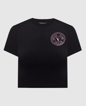 Versace Jeans Couture Черная футболка с принтом логотипа 76HAHG06CJ02G