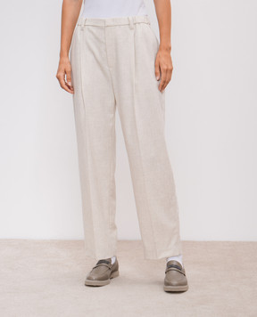 Brunello Cucinelli Бежевые меланжевые брюки из шерсти и кашемира MD588P8632