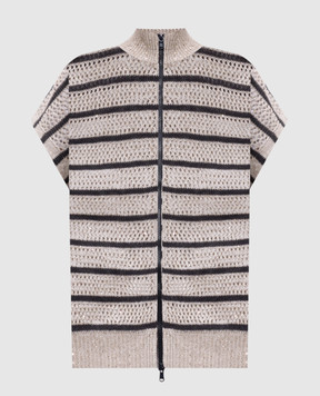 Brunello Cucinelli Бежевий ажурний жилет з льону в смужку MCO558916