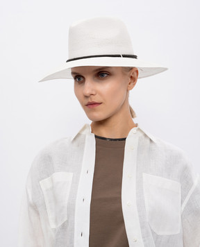 Brunello Cucinelli Белая шляпа с конопляным волокном с кожаной лентой MCAP91012