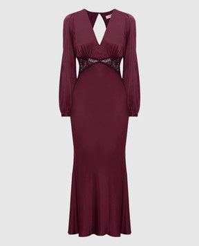 Twinset Бордова сукня максі з мереживом макраме 252TP2482