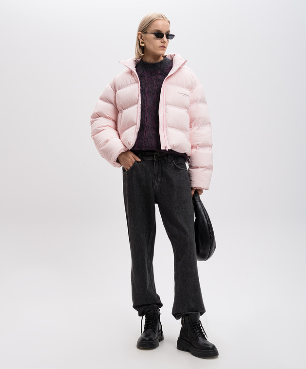 Alexander Wang - Розовый укороченный пуховик с принтом логотипа Alexander Wang - Розовый укороченный пуховик с принтом логотипа