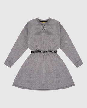 Off-White Дитяча сіра сукня з люрексом з візерунком логотипа OGDF002F24FLE001