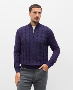 Stefano Ricci Фиолетовый джемпер с кашемиром и шелком в узор K808096L01F25374