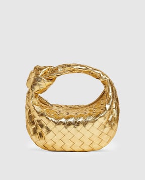 Bottega Veneta Золотая кожаная сумка Mini Jodie с плетением 651876V4P10