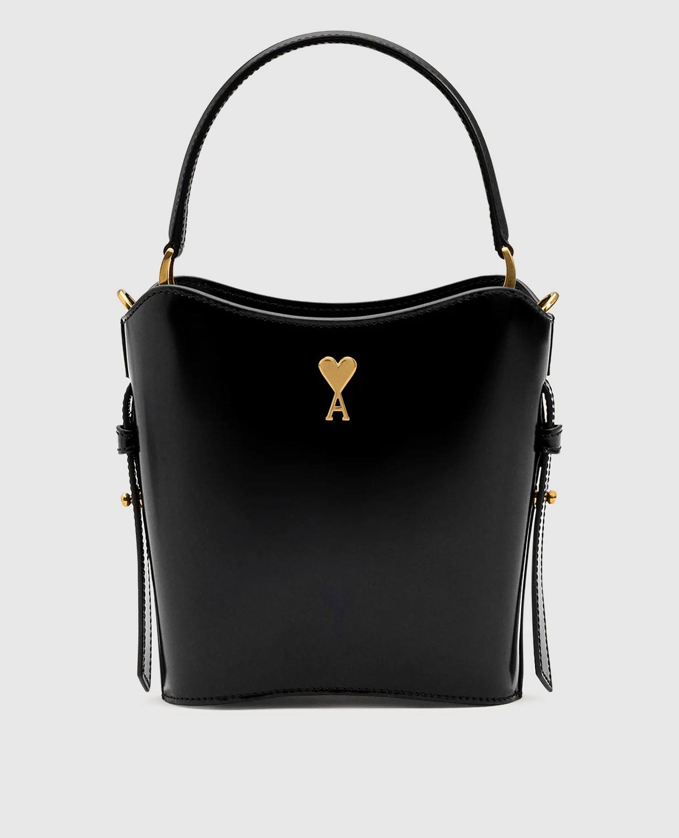 

Черная кожаная глянцевая сумка бакет-бег Paris, Черный, Сумки через плечо