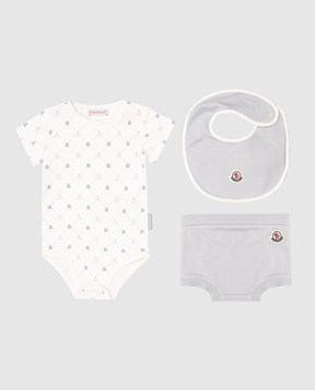 Moncler ENFANT Детский голубой набор с боди, трусики и слюнявка с логотипом логотип. K19518P0000489AT0