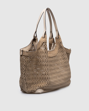 Gianni Chiarini Бежева замшева сумка-тоут Dua з перфорацією BS11682CMLSR