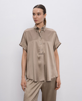 Brunello Cucinelli Бежевый топ из шелка с цепочкой мониль M0C59RA915