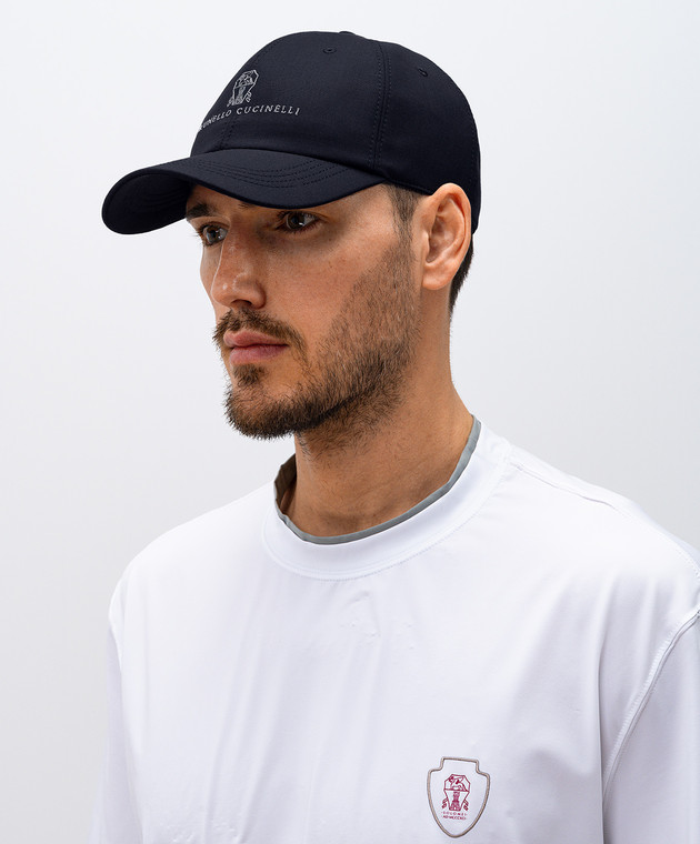 Brunello Cucinelli Голубая кепка из шерсти с вышивкой эмблемы с логотипом MB4079850 изображение 2