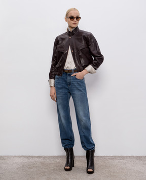 Babe Pay Pls Коричневая кожаная куртка с тиснением 2508TOSKA