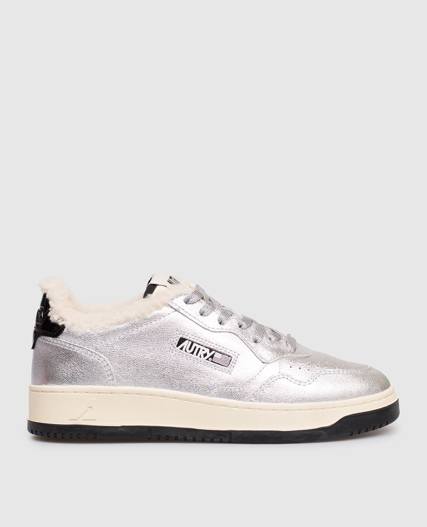 

Серебряные кожаные кроссовки Medalist на меху с логотипом, Серый, Кроссовки