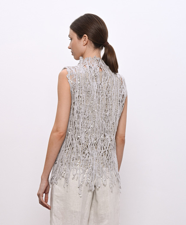 Brunello Cucinelli Серый ажурный топ с пайетками M38R18604 изображение 4