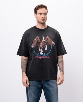 AMIRI Чорна футболка WASH PEGASUS з логотипом AMJYTE1130