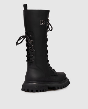 Dolce&Gabbana Дитячі чорні шкіряні чоботи з логотипом D11342A6379