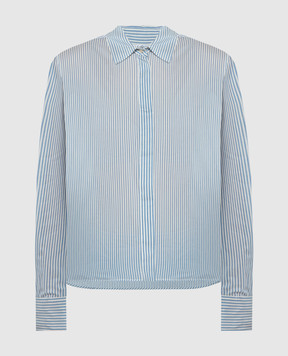 Max Mara Блакитна блуза Vertigo з шовком в смужку із запонками VERTIGO