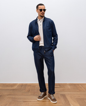 ISAIA Синя спортивна куртка в смужку з шовком MF0003J0403