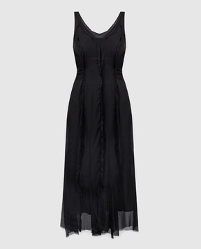 Masnada Чорна сукня із шовку з асиметричним низом 7671