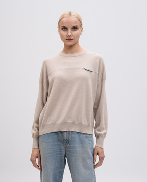 Brunello Cucinelli Бежевий джемпер з кашеміру з ланцюжком моніль M12212600P
