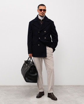 Brunello Cucinelli Синє двоборте укорочене пальто з вовни MY4967026K