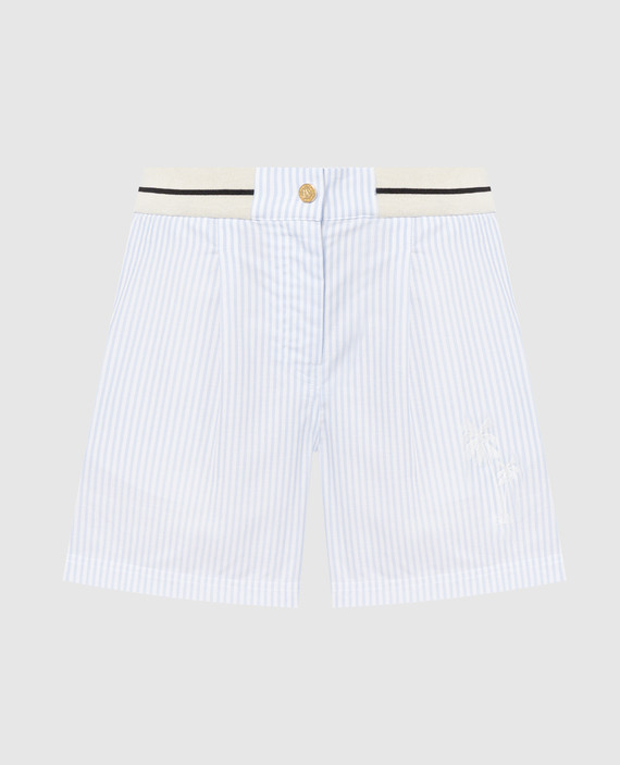 Blue striped shorts with palm embroidery