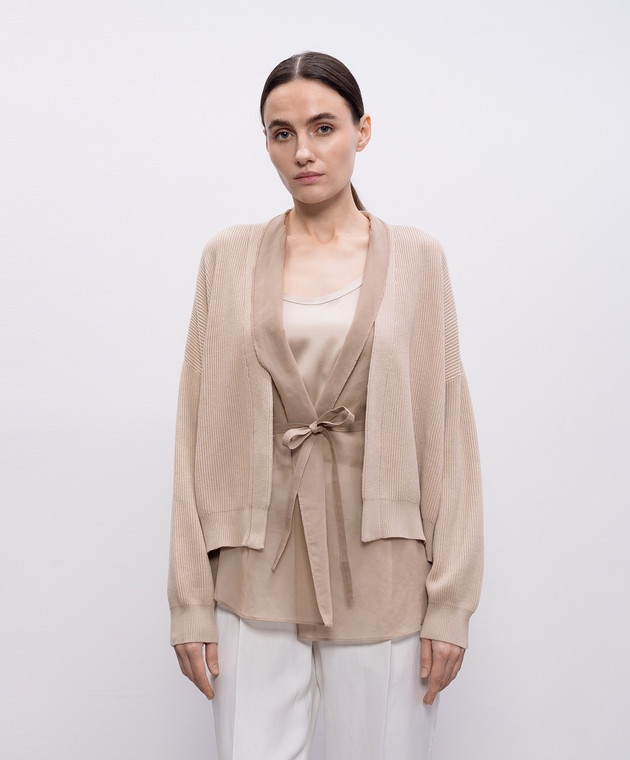 Brunello Cucinelli Бежевий кардиган зі знімним жилетом M19257706 зображення 3