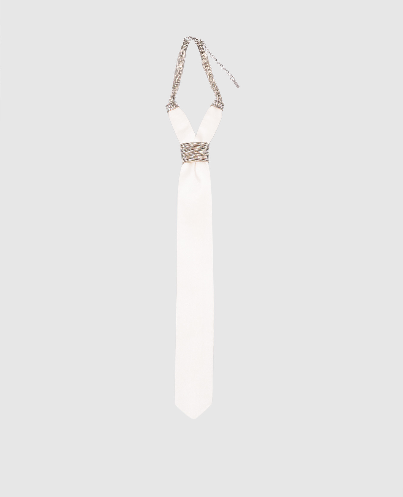 Beige silk tie with monil chain