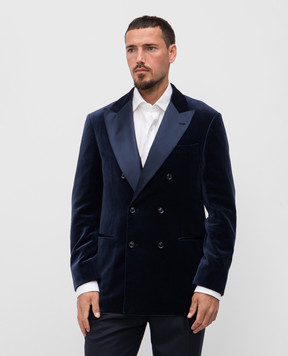Brunello Cucinelli Синий бархатный пиджак с шелком MV420GS07