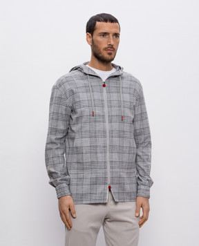Kiton Серая спортивная куртка в клетку с шерстью и шелком UMC010K0617E