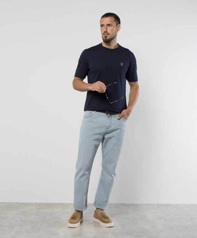 Brunello Cucinelli Синяя футболка с вышивкой логотип логотип логотип M0B137444G изображение 2