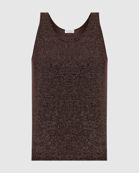 Brunello Cucinelli Коричневий топ з кашеміром і шовком з люрексом M41848600P