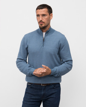 Canali Голубой джемпер из мериноса шерсти в узор MK02359C0015