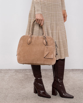 Ermanno Scervino Бежева замшева сумка-трапеція з логотипом D473S405DIW