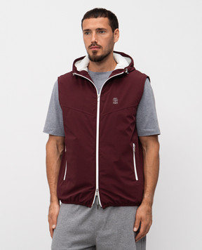 Brunello Cucinelli Бордовый жилет с вышивкой логотипа эмблемы MM49A7432G