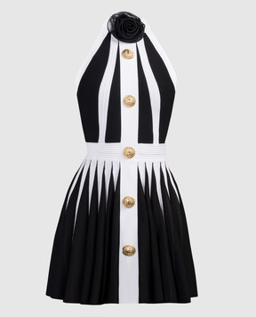 Balmain Чорна сукня міні з квітковою аплікацією CF0R3230KG09