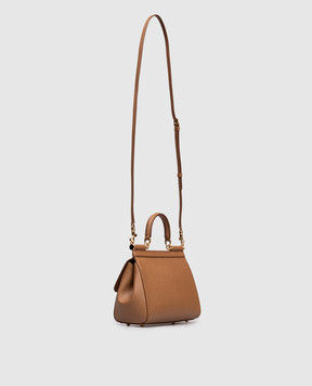 Dolce&Gabbana Коричневая кожаная сумка Sicily с логотипом BB6003B1001