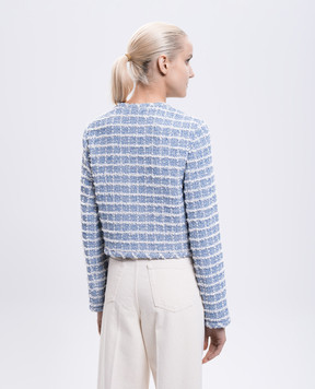 Versace Блакитний твідовий жакет в клітинку 10209671A15390