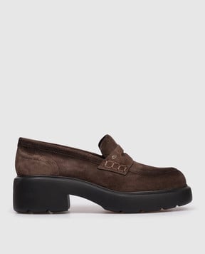 Santoni Коричневі замшеві лофери з логотипом WUEW71868SMOTHLW