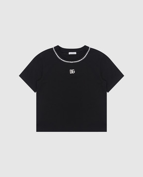 Dolce&Gabbana Детская черная футболка с кристаллами L5JTKTG7K5Q812+