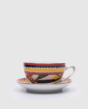 Dolce&Gabbana Фарфоровый набор для чая из чашки и блюдца с принтом Carretto Siciliano TC0102TCA22