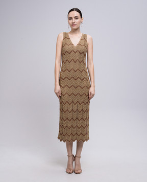 Twinset Бежева сукня міді у візерунок 251TT3197