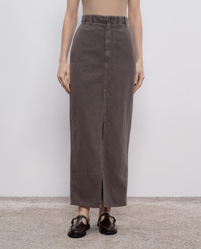 Brunello Cucinelli Серая джинсовая юбка Chino с кожаным патчем логотипа ML996G3822