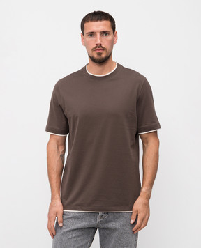 Brunello Cucinelli Коричневая футболка с эффектом наложения слоев M0B137427